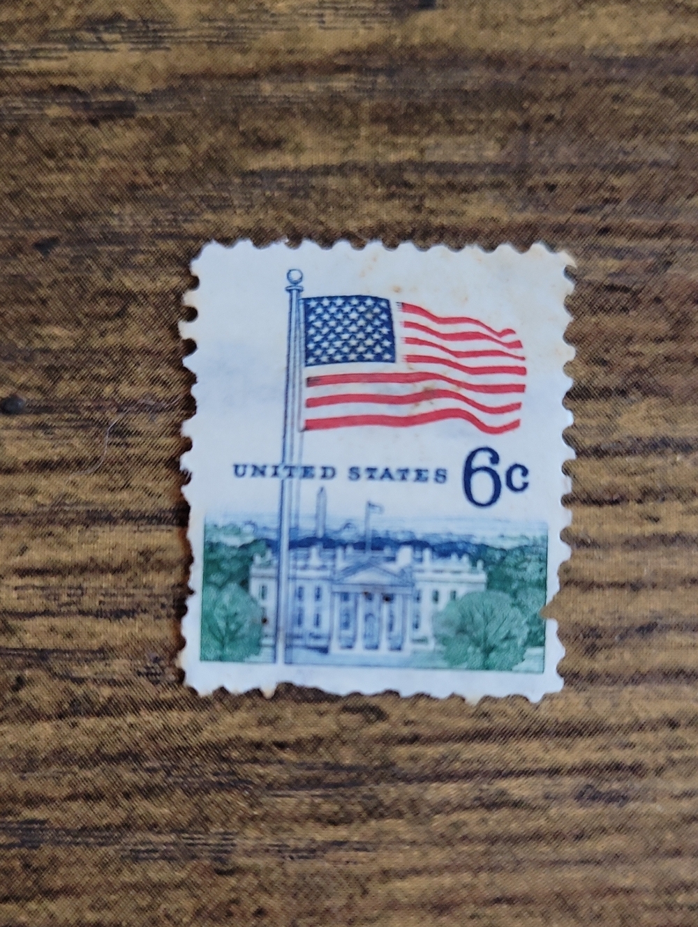Vintage U.S. Flag 6c Postage Stamp - Patriotic White/Red/Blue